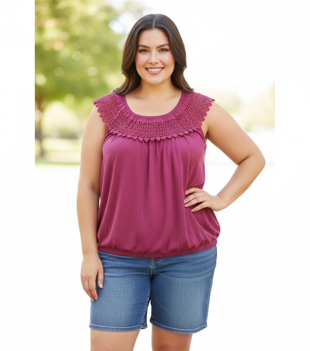 Lane Bryant Women 4x 26/28 Pink Gauze Crochet Off- the- Shoulder Lightweight Top